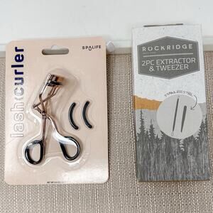 Bundle of 2 Rockridge Stainless Extractor Tweezer Set and Spa LIfe Lash Curler
